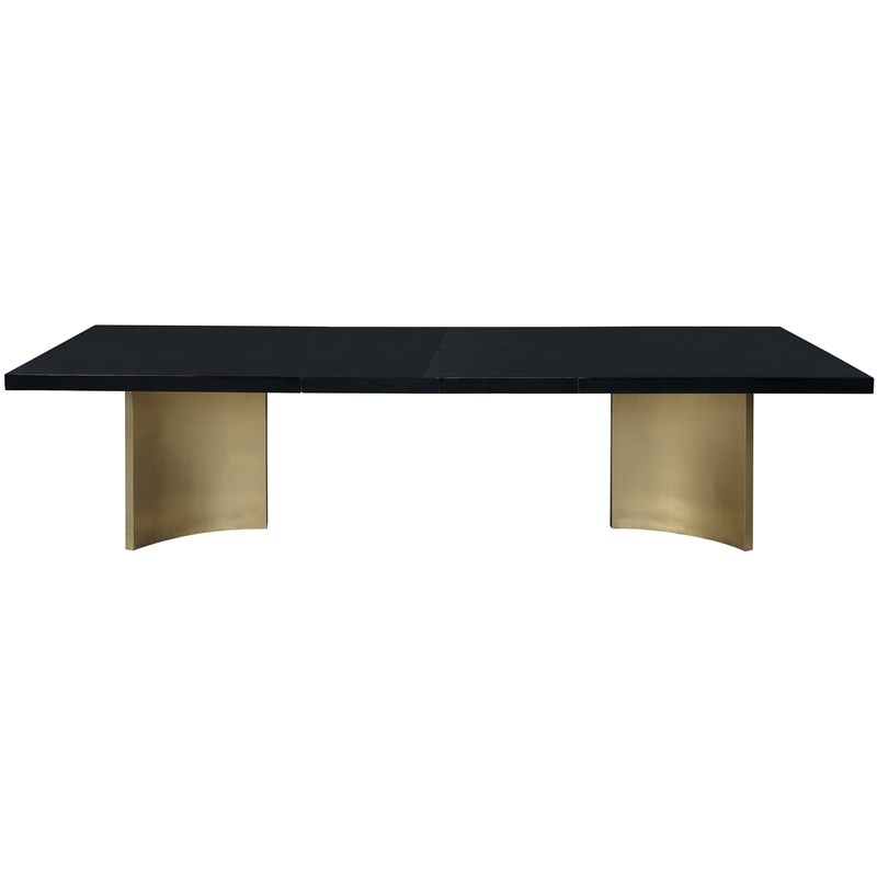 Bowery Hill Brushed Gold Stainless Steel Base Rich Black Dining Table