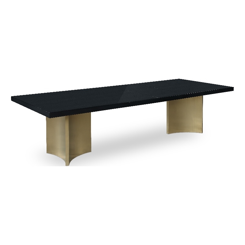 Bowery Hill Brushed Gold Stainless Steel Base Rich Black Dining Table