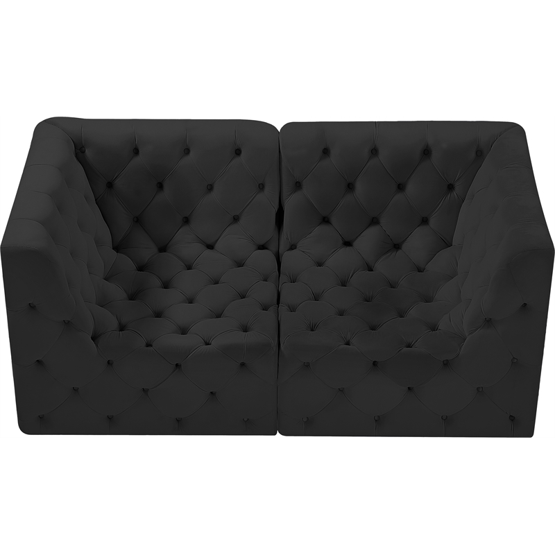 Bowery Hill Contemporary Deep Button Tufted Soft Black Velvet Modular Sofa