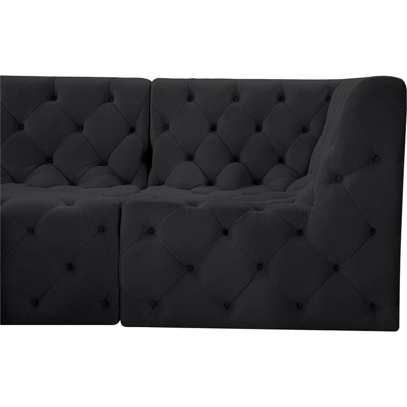 Bowery Hill Contemporary Deep Button Tufted Soft Black Velvet Modular Sofa