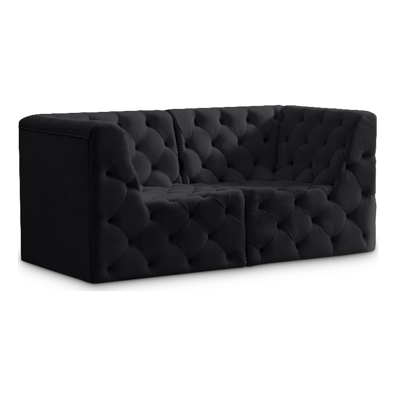 Bowery Hill Contemporary Deep Button Tufted Soft Black Velvet Modular Sofa
