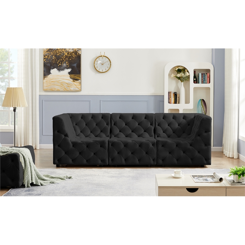 Bowery Hill Contemporary Deep Button Tufted Soft Black Velvet Modular Sofa