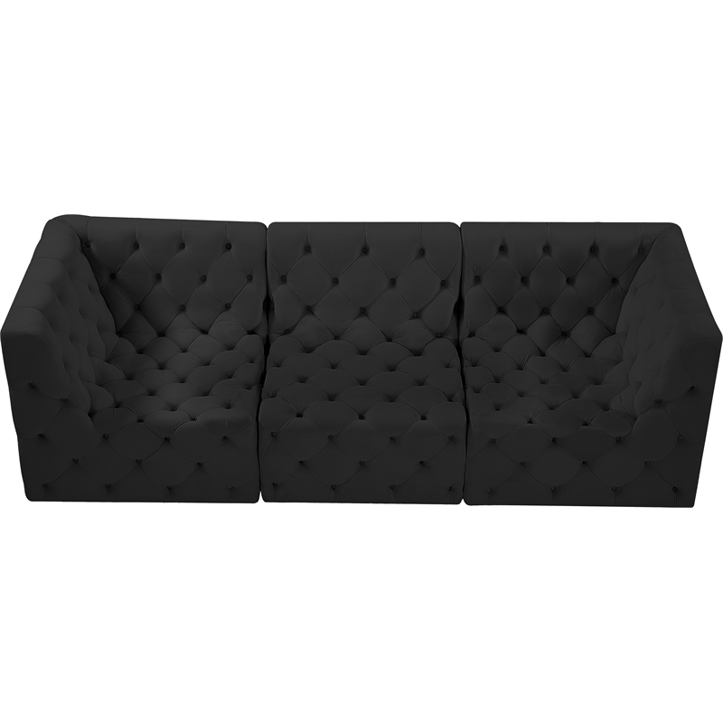 Bowery Hill Contemporary Deep Button Tufted Soft Black Velvet Modular Sofa