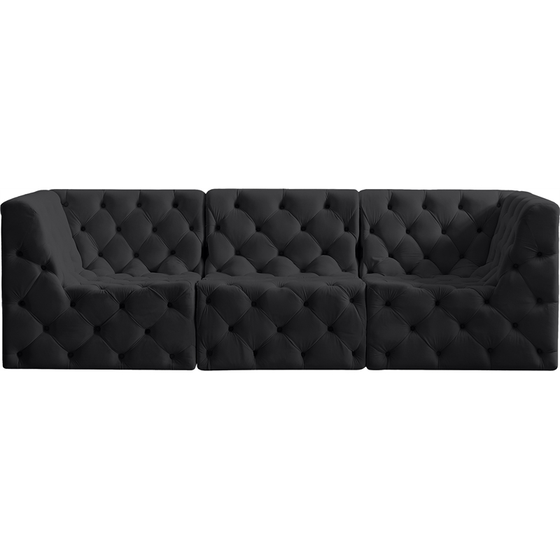 Bowery Hill Contemporary Deep Button Tufted Soft Black Velvet Modular Sofa
