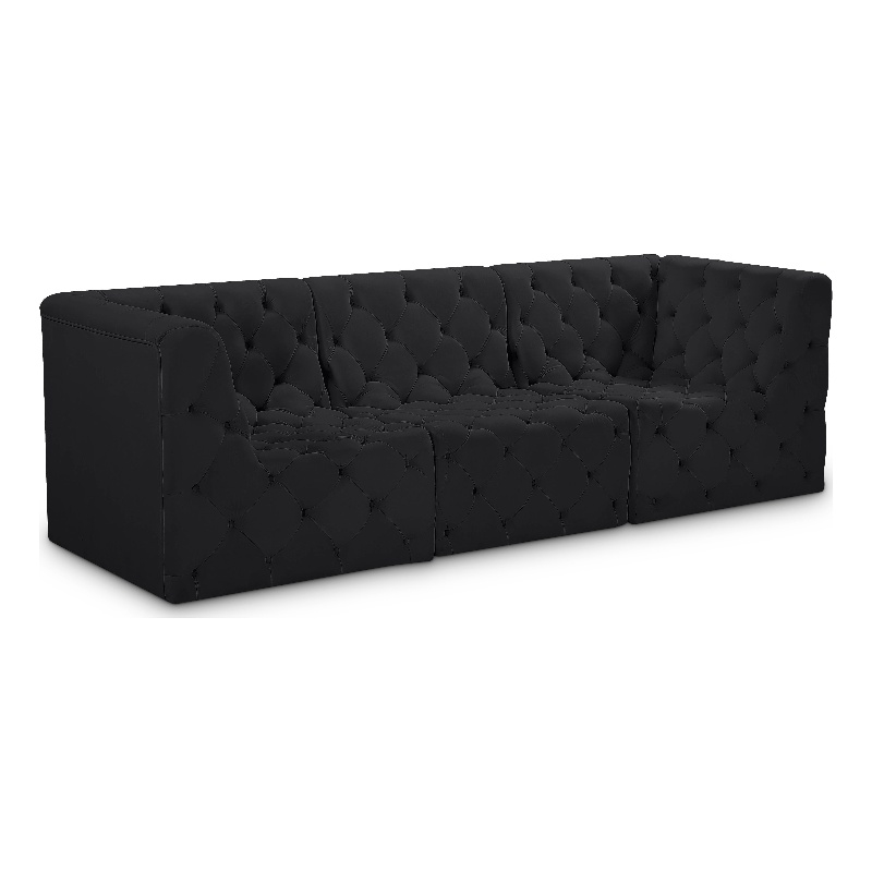 Bowery Hill Contemporary Deep Button Tufted Soft Black Velvet Modular Sofa