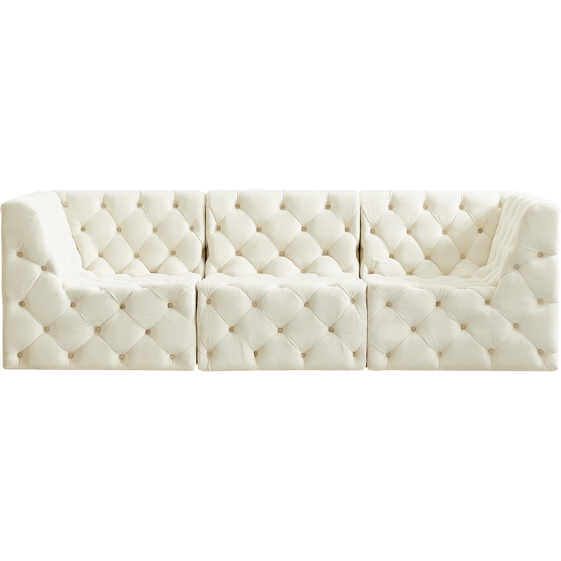 Bowery Hill Contemporary Deep Button Tufted Soft Cream Velvet Modular Sofa