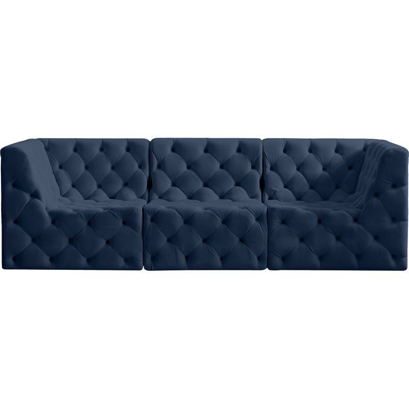 Bowery Hill Contemporary Deep Button Tufted Soft Navy Velvet Modular Sofa
