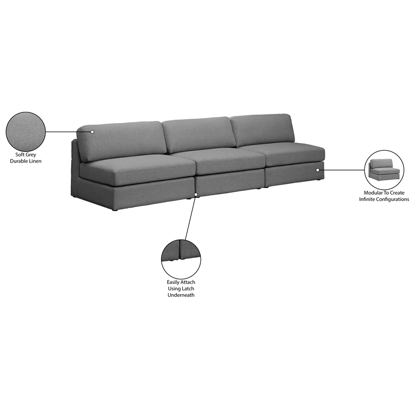 Bowery Hill Upholstered Grey Durable Linen Textured Fabric Modular Sofa
