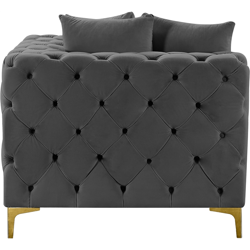 Bowery Hill Contemporary Deep Button Tufted Soft Grey Velvet Corner Chair