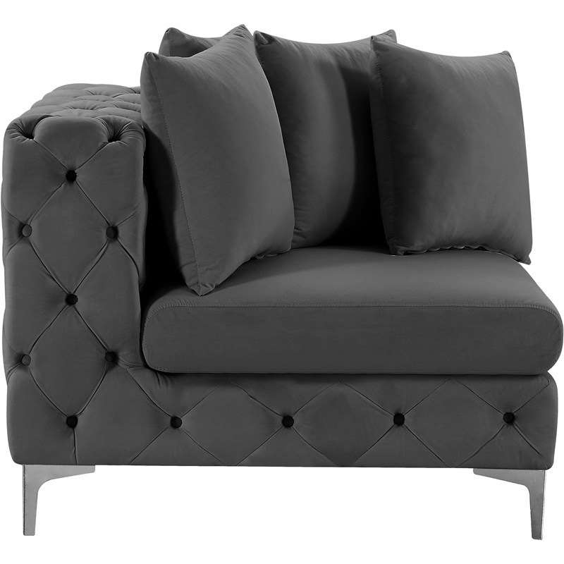 Bowery Hill Contemporary Deep Button Tufted Soft Grey Velvet Corner Chair