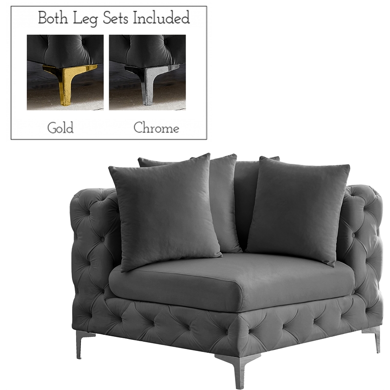 Bowery Hill Contemporary Deep Button Tufted Soft Grey Velvet Corner Chair