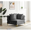 Bowery Hill Contemporary Deep Button Tufted Soft Grey Velvet Corner Chair
