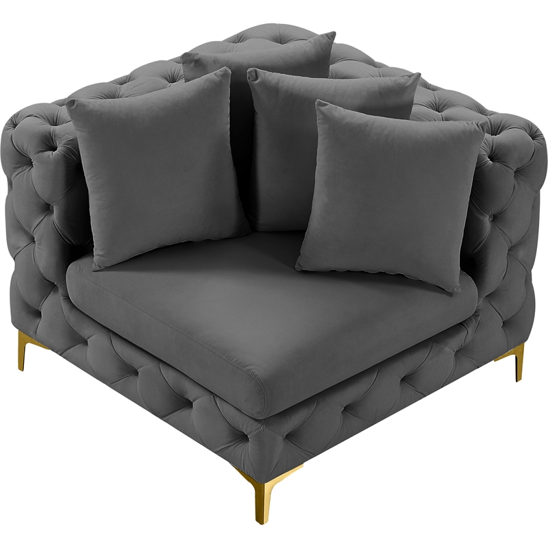 Bowery Hill Contemporary Deep Button Tufted Soft Grey Velvet Corner Chair