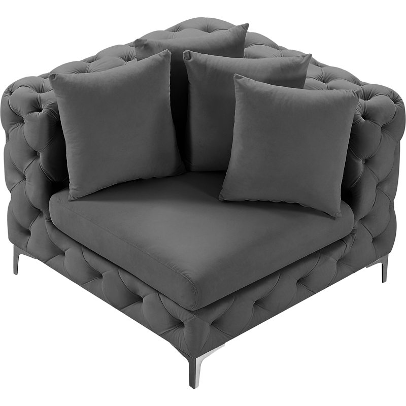 Bowery Hill Contemporary Deep Button Tufted Soft Grey Velvet Corner Chair