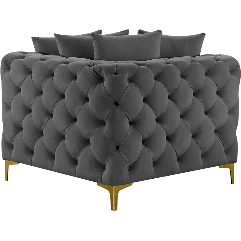 Bowery Hill Contemporary Deep Button Tufted Soft Grey Velvet Corner Chair