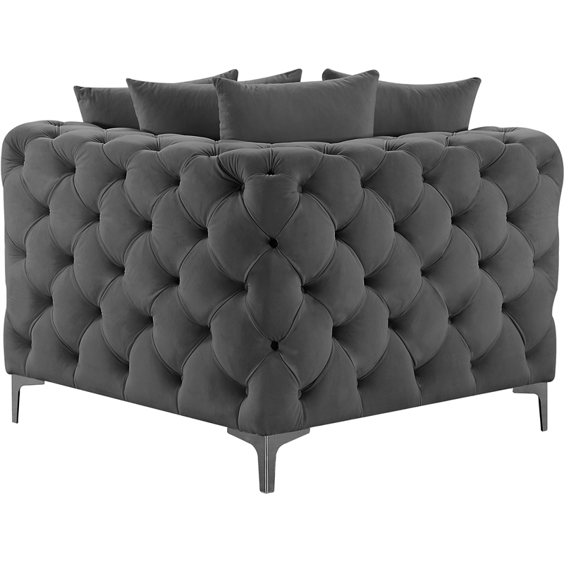 Bowery Hill Contemporary Deep Button Tufted Soft Grey Velvet Corner Chair