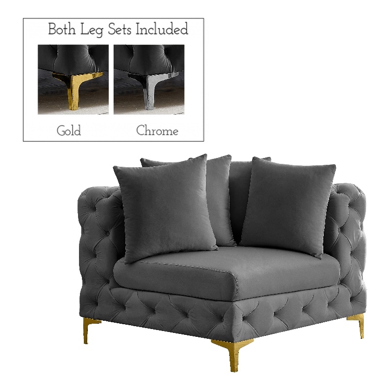 Bowery Hill Contemporary Deep Button Tufted Soft Grey Velvet Corner Chair
