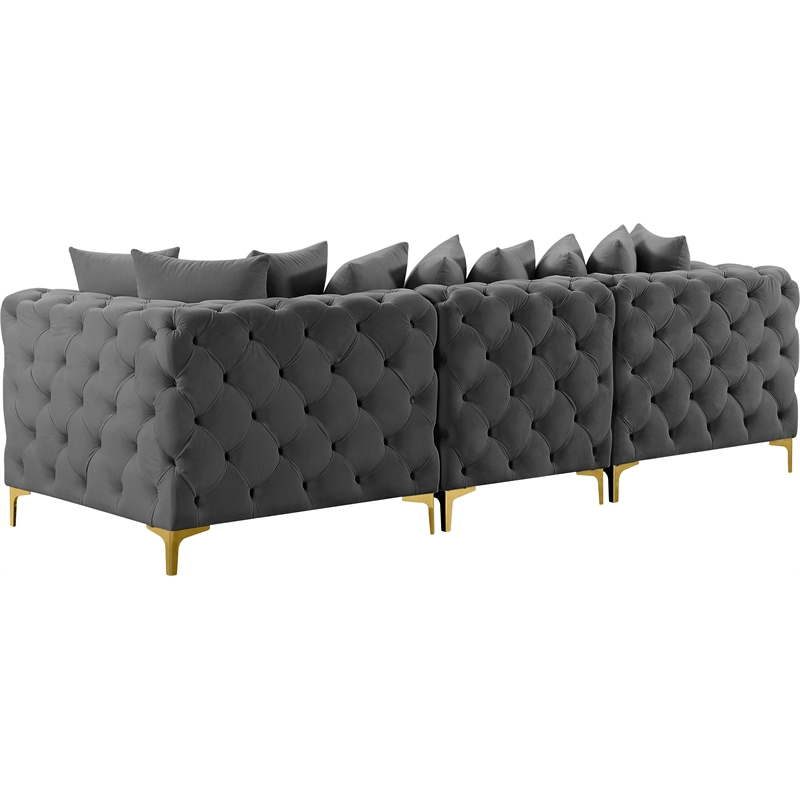 Bowery Hill Contemporary Deep Button Tufted Soft Grey Velvet Modular Sofa
