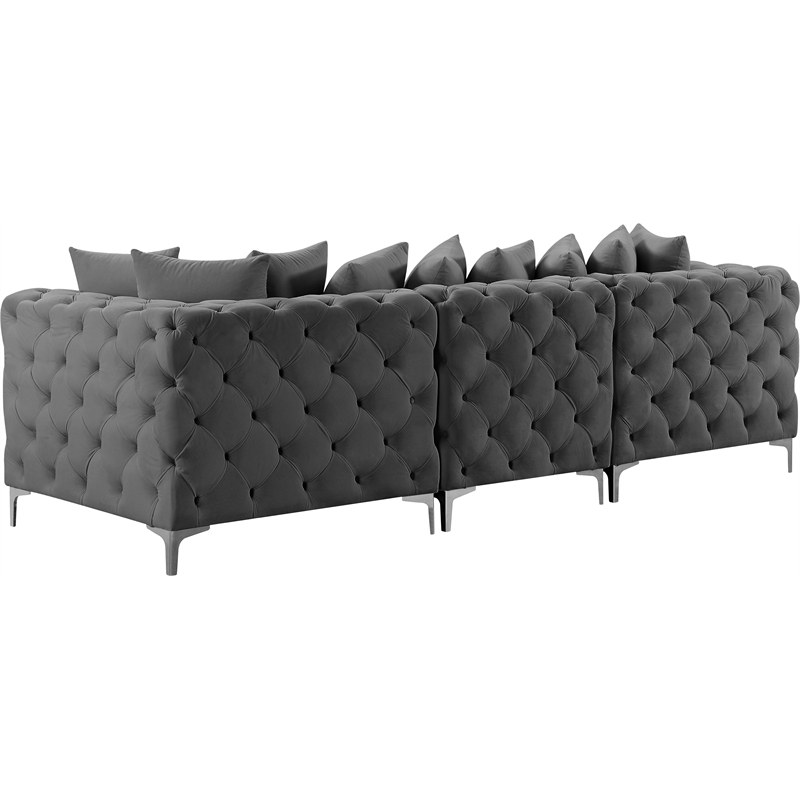 Bowery Hill Contemporary Deep Button Tufted Soft Grey Velvet Modular Sofa