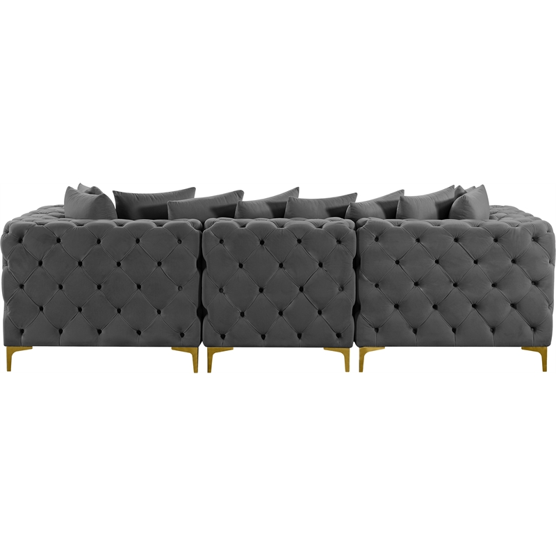 Bowery Hill Contemporary Deep Button Tufted Soft Grey Velvet Modular Sofa
