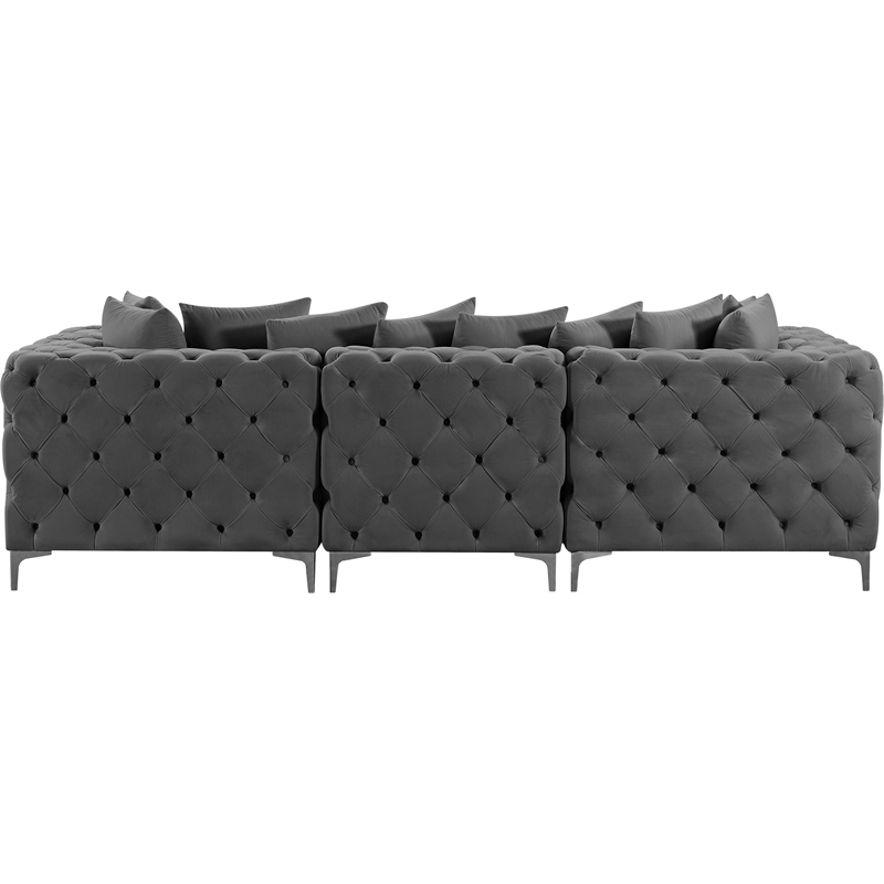 Bowery Hill Contemporary Deep Button Tufted Soft Grey Velvet Modular Sofa