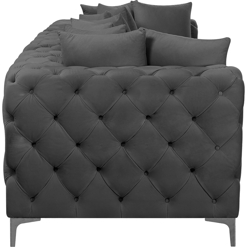 Bowery Hill Contemporary Deep Button Tufted Soft Grey Velvet Modular Sofa