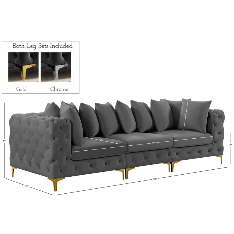 Bowery Hill Contemporary Deep Button Tufted Soft Grey Velvet Modular Sofa
