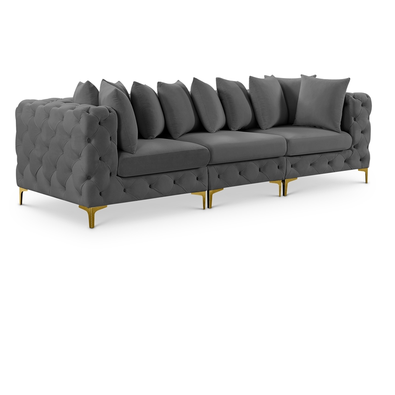 Bowery Hill Contemporary Deep Button Tufted Soft Grey Velvet Modular Sofa