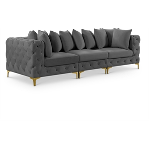 Bowery Hill Contemporary Deep Button Tufted Soft Grey Velvet Modular Sofa