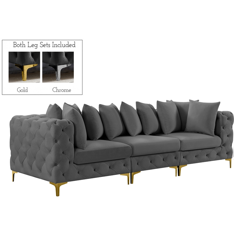 Bowery Hill Contemporary Deep Button Tufted Soft Grey Velvet Modular Sofa