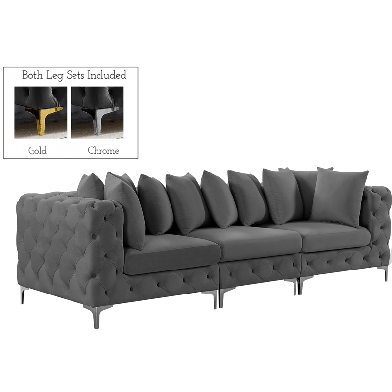 Bowery Hill Contemporary Deep Button Tufted Soft Grey Velvet Modular Sofa