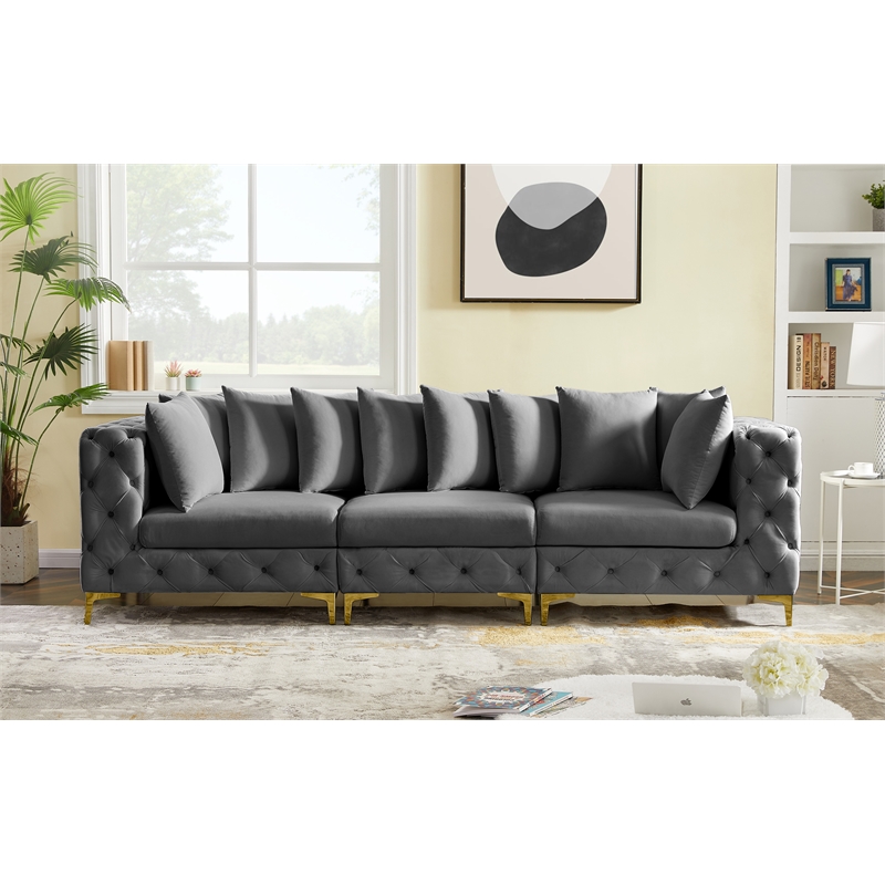 Bowery Hill Contemporary Deep Button Tufted Soft Grey Velvet Modular Sofa