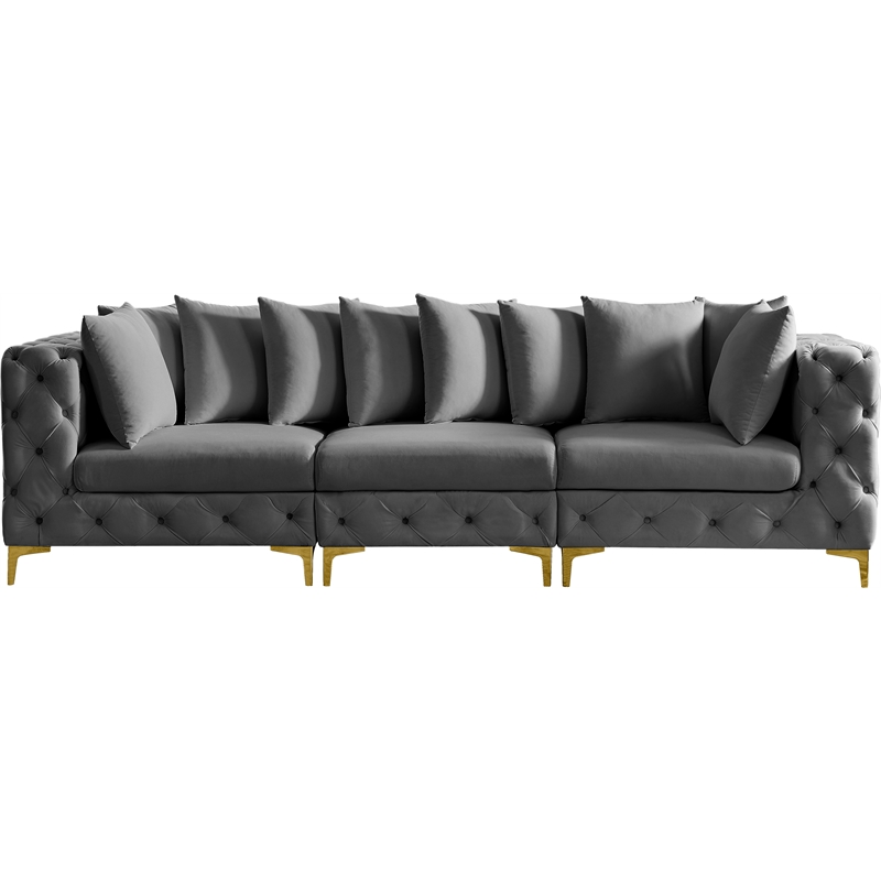 Bowery Hill Contemporary Deep Button Tufted Soft Grey Velvet Modular Sofa