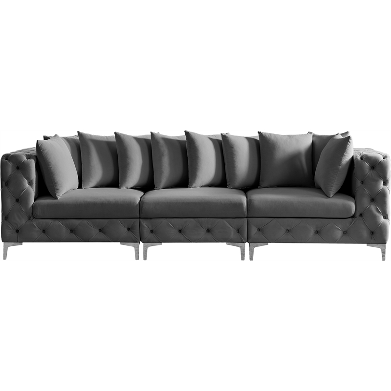 Bowery Hill Contemporary Deep Button Tufted Soft Grey Velvet Modular Sofa