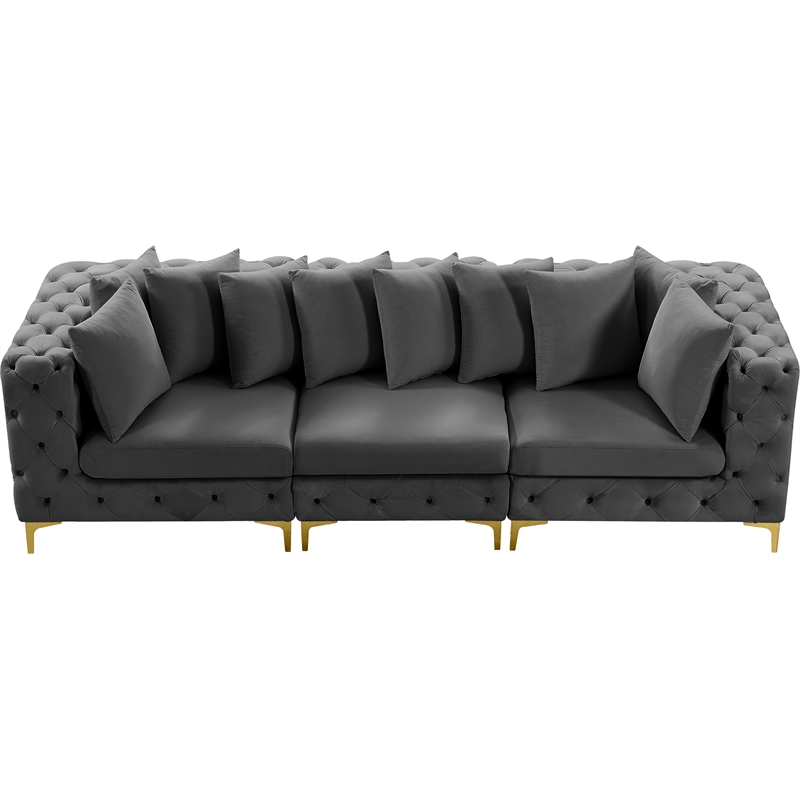 Bowery Hill Contemporary Deep Button Tufted Soft Grey Velvet Modular Sofa