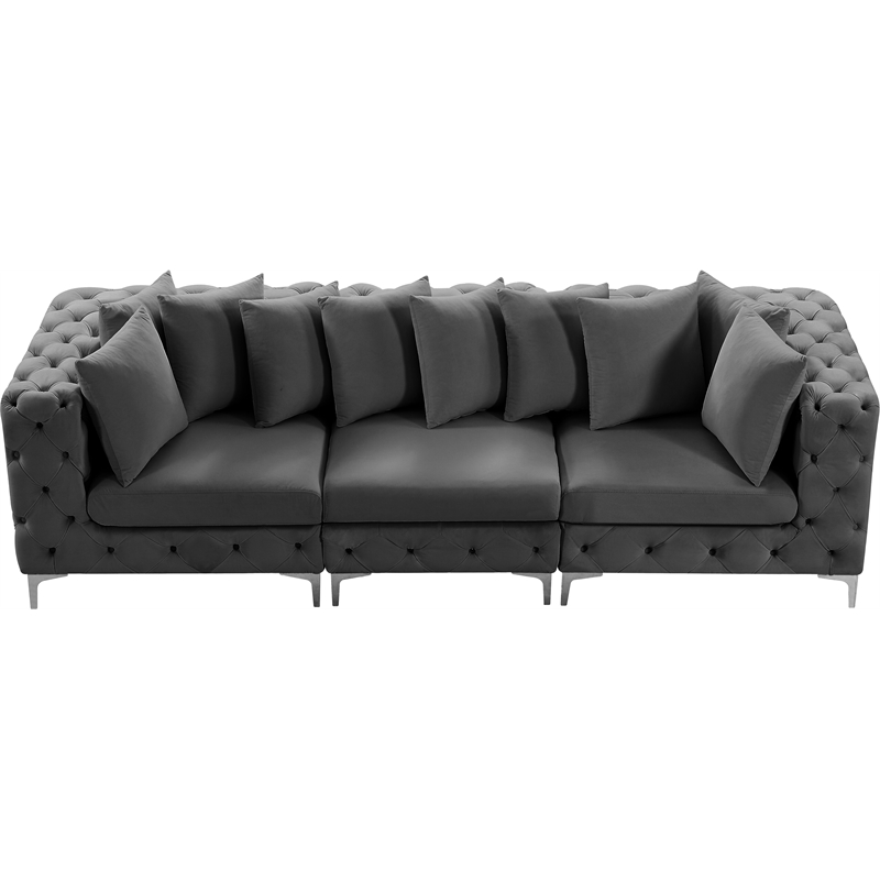 Bowery Hill Contemporary Deep Button Tufted Soft Grey Velvet Modular Sofa