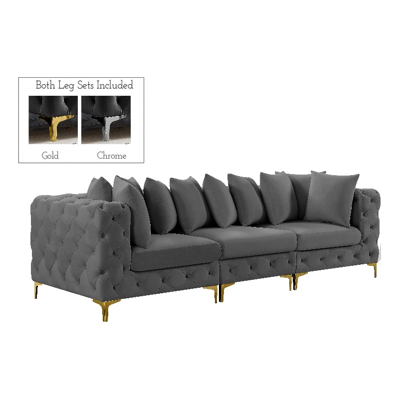 Bowery Hill Contemporary Deep Button Tufted Soft Grey Velvet Modular Sofa