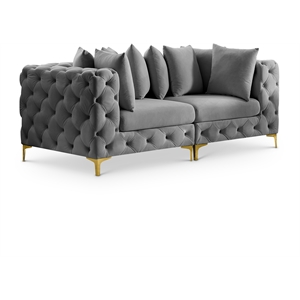 Bowery Hill Contemporary Deep Button Tufted Soft Grey Velvet Modular Sofa