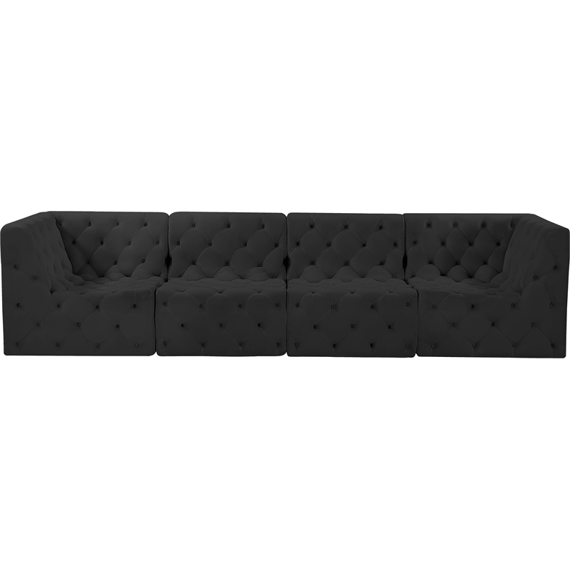 Bowery Hill Contemporary Deep Button Tufted Soft Black Velvet Modular Sofa