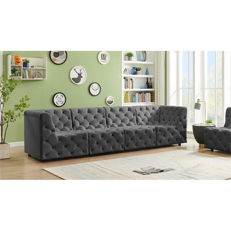Bowery Hill Contemporary Deep Button Tufted Soft Grey Velvet Modular Sofa