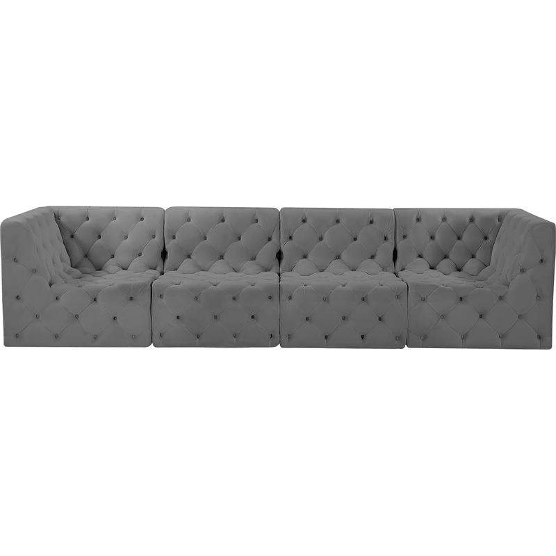 Bowery Hill Contemporary Deep Button Tufted Soft Grey Velvet Modular Sofa
