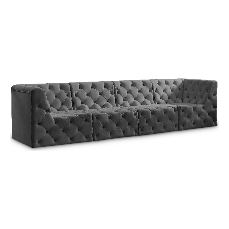 Bowery Hill Contemporary Deep Button Tufted Soft Grey Velvet Modular Sofa