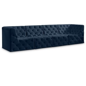 Bowery Hill Contemporary Deep Button Tufted Soft Navy Velvet Modular Sofa