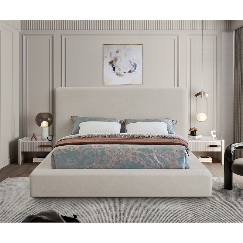 Bowery Hill Contemporary Beige Linen Textured Fabric Full Bed