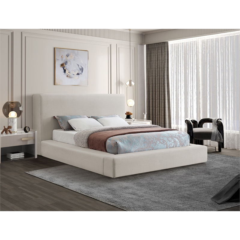 Bowery Hill Contemporary Beige Linen Textured Fabric Full Bed