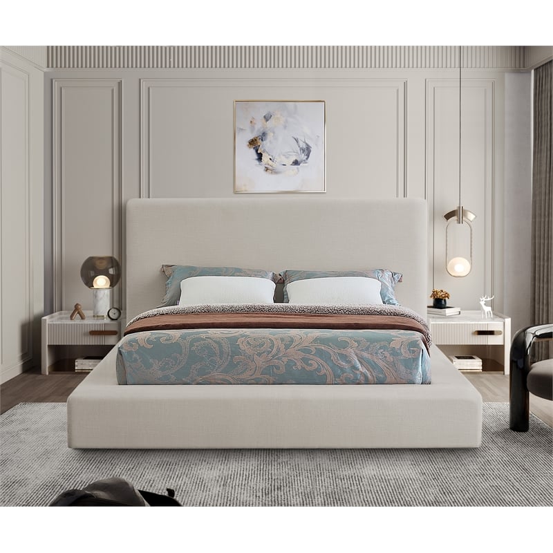 Bowery Hill Contemporary Beige Linen Textured Fabric Full Bed