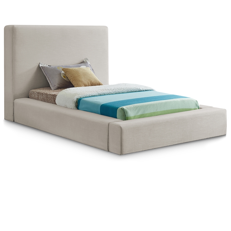 Bowery Hill Contemporary Beige Linen Textured Fabric Twin Bed