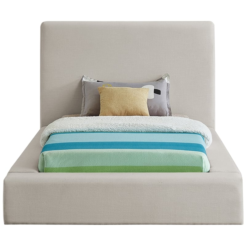 Bowery Hill Contemporary Beige Linen Textured Fabric Twin Bed