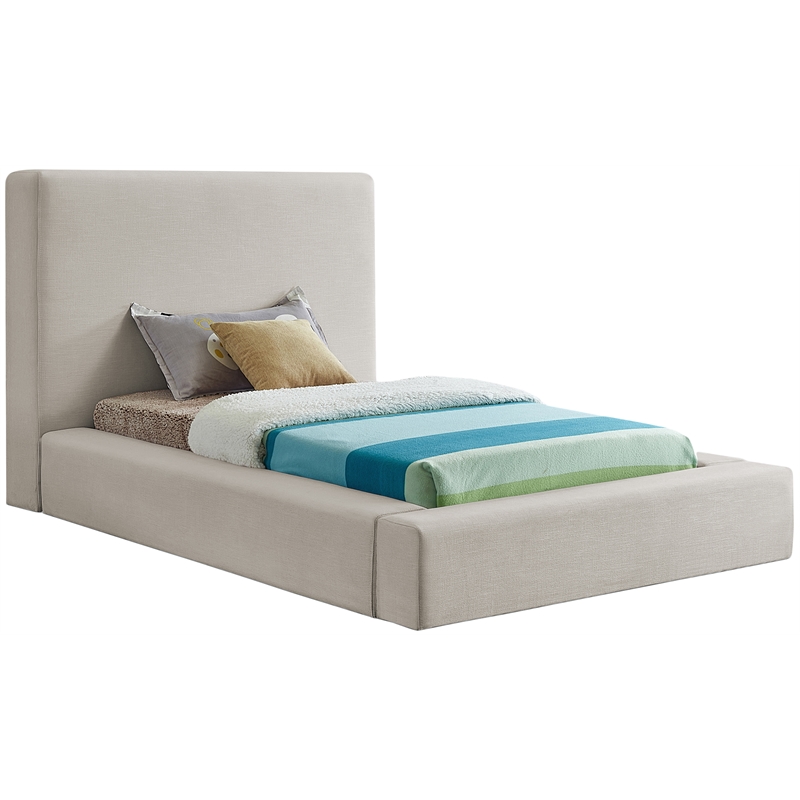 Bowery Hill Contemporary Beige Linen Textured Fabric Twin Bed