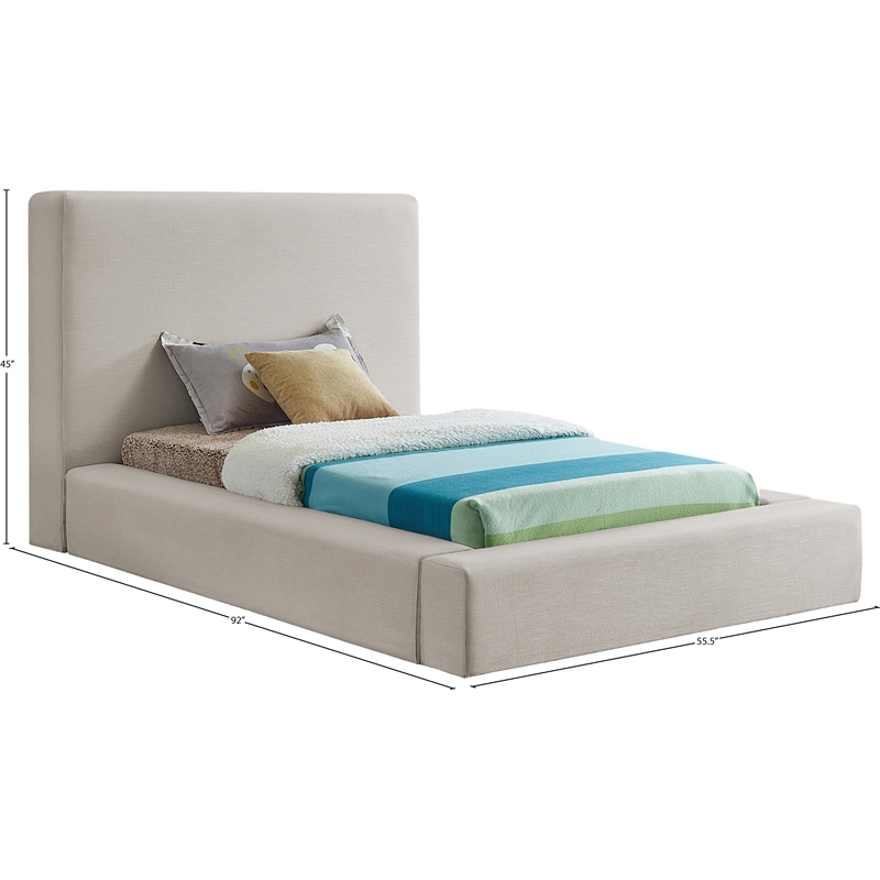 Bowery Hill Contemporary Beige Linen Textured Fabric Twin Bed
